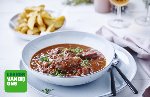 Varkenswangen met streekbier en verse frietjes